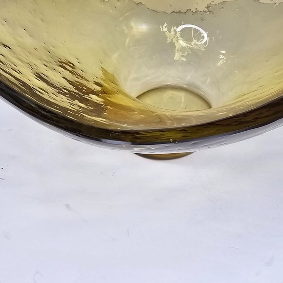 Vintage Pebbled Glass Bowl Large Decorative Pedestal Bubble Recycled Amber MCM - Picture 6 of 11